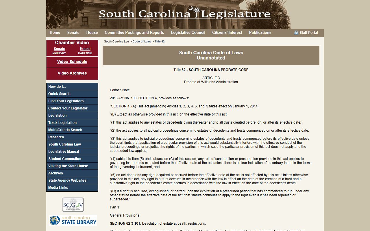 Florence County Clerk of Court South Carolina Probate Code reference