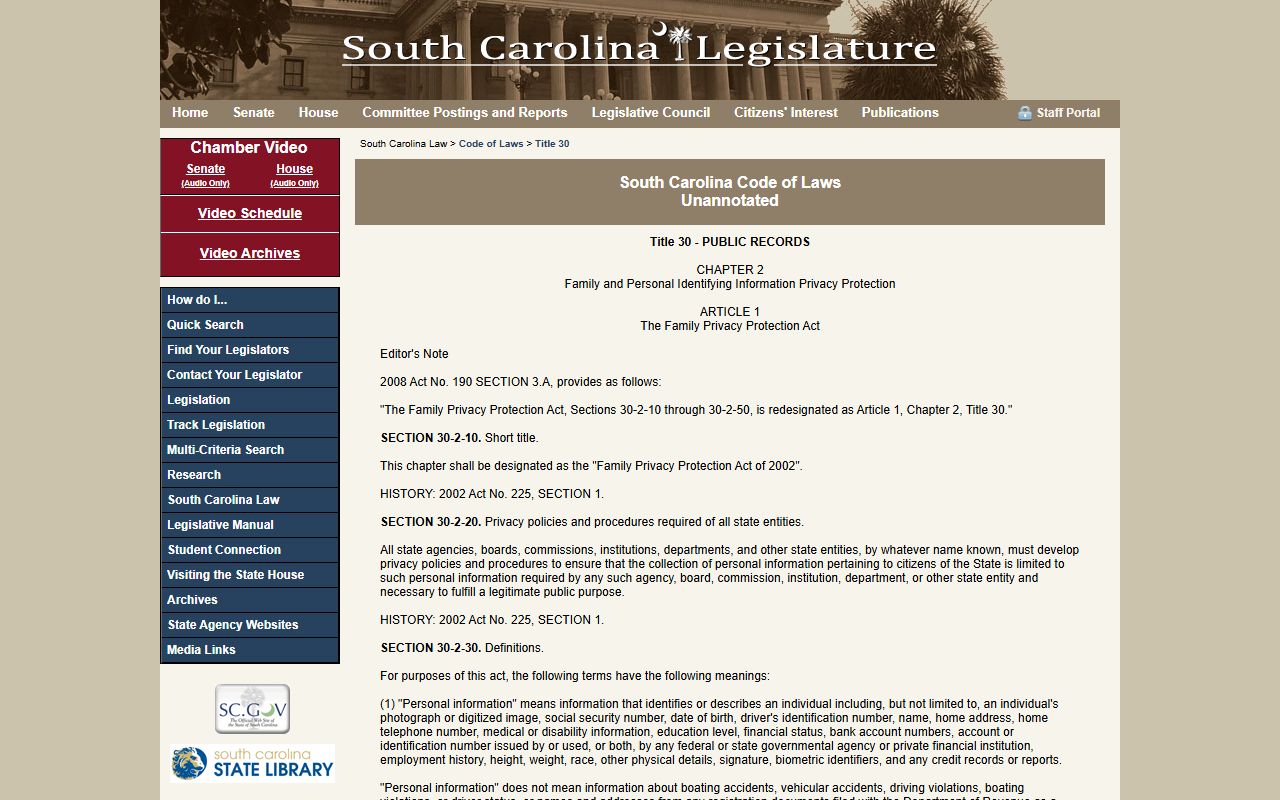 Florence County Clerk of Court South Carolina privacy restrictions