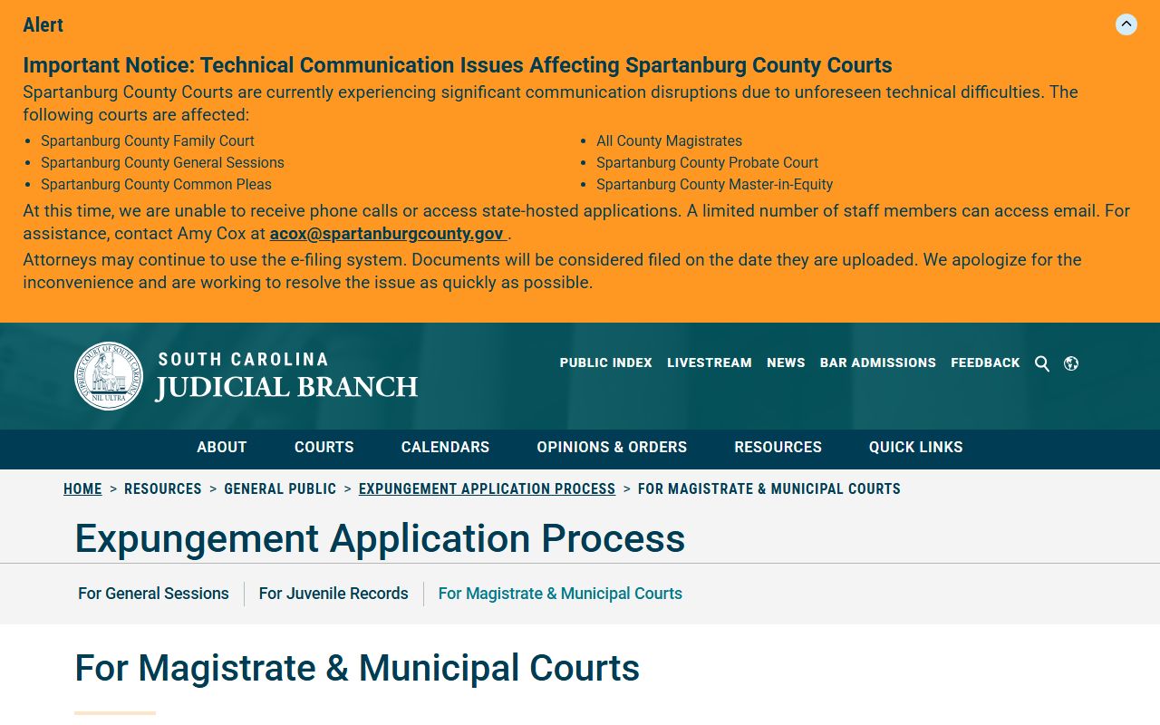 Florence County arrest records and charges Magistrate Municipal expungement