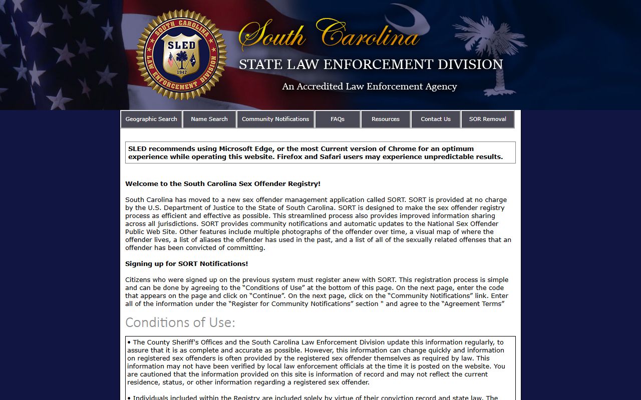 Florence County arrest records and charges South Carolina sex offender registry