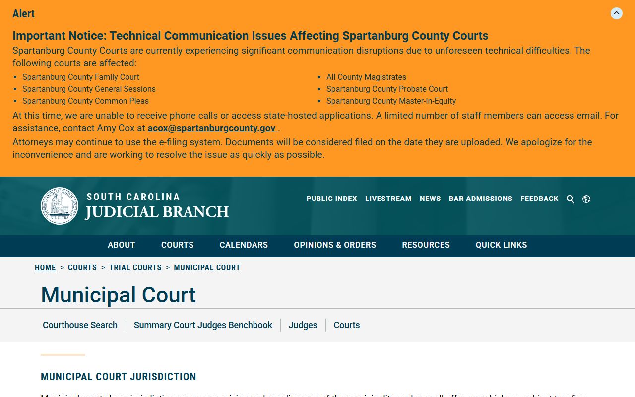 Florence County court dockets Municipal Court overview