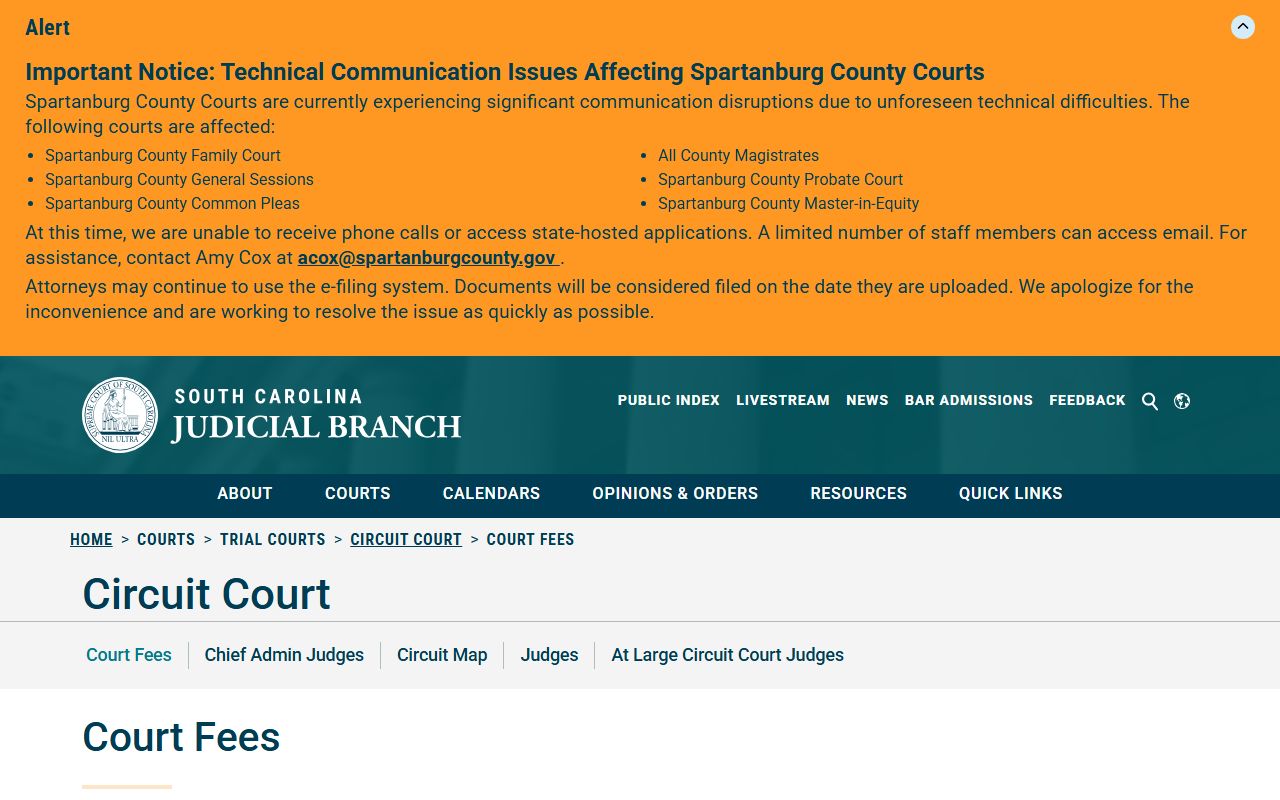 Florence County court records Circuit Court fee schedule