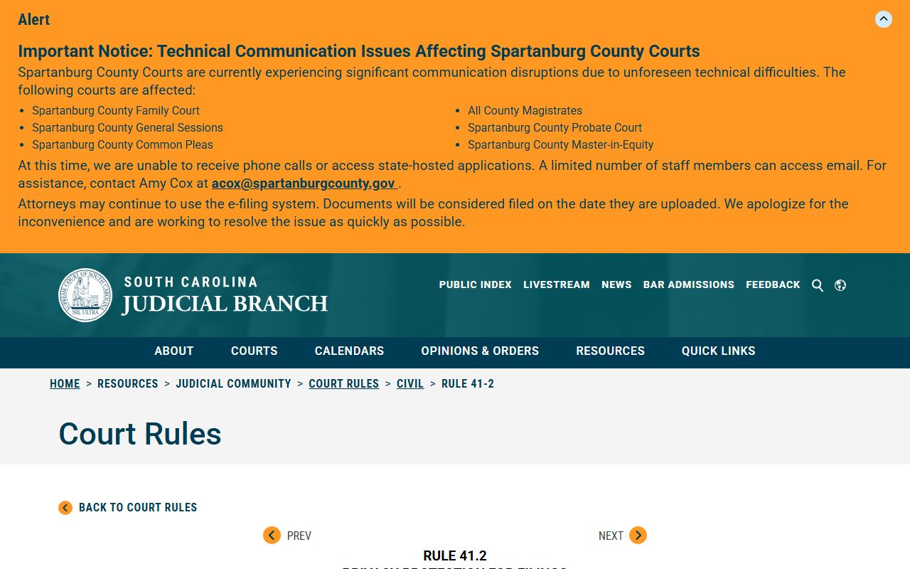 Florence County court records Rule 41.2 redaction rule