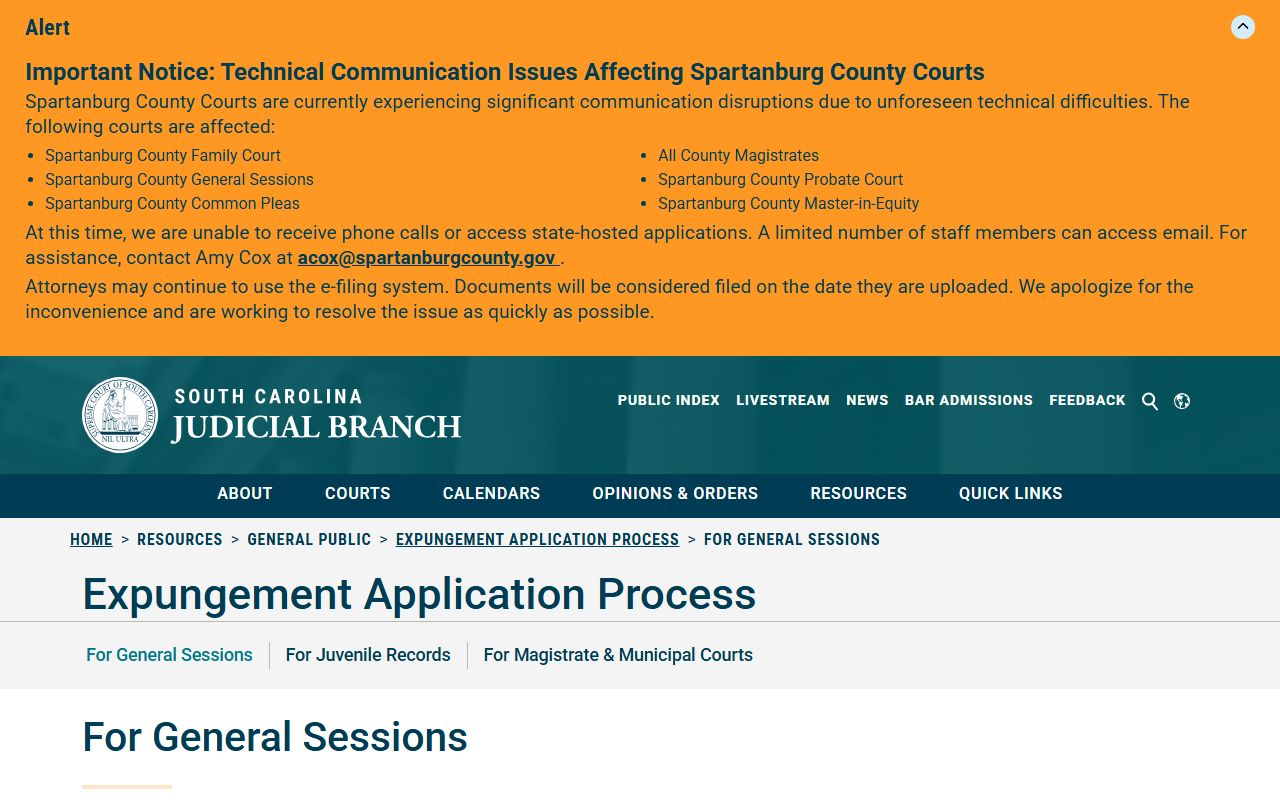 Florence County criminal court records General Sessions expungement process