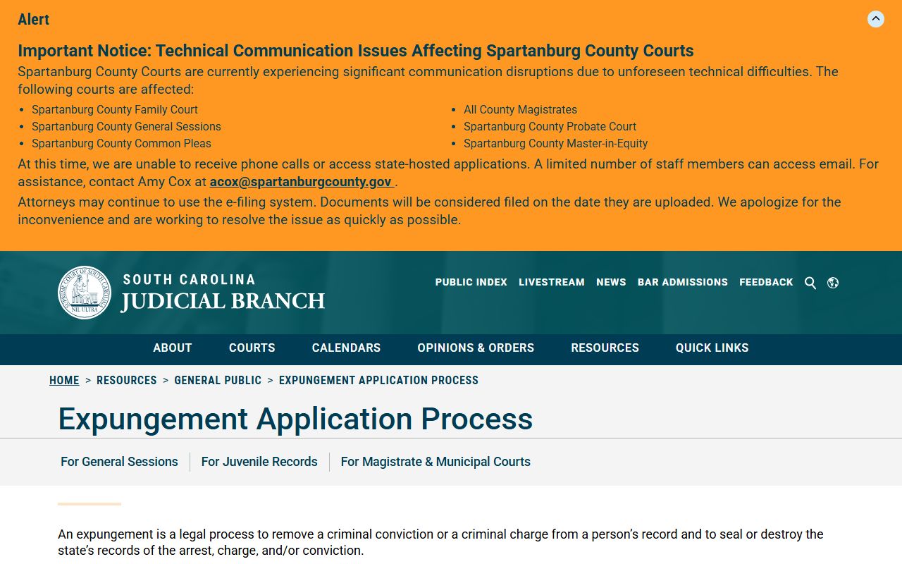 Florence County criminal court records state expungement overview