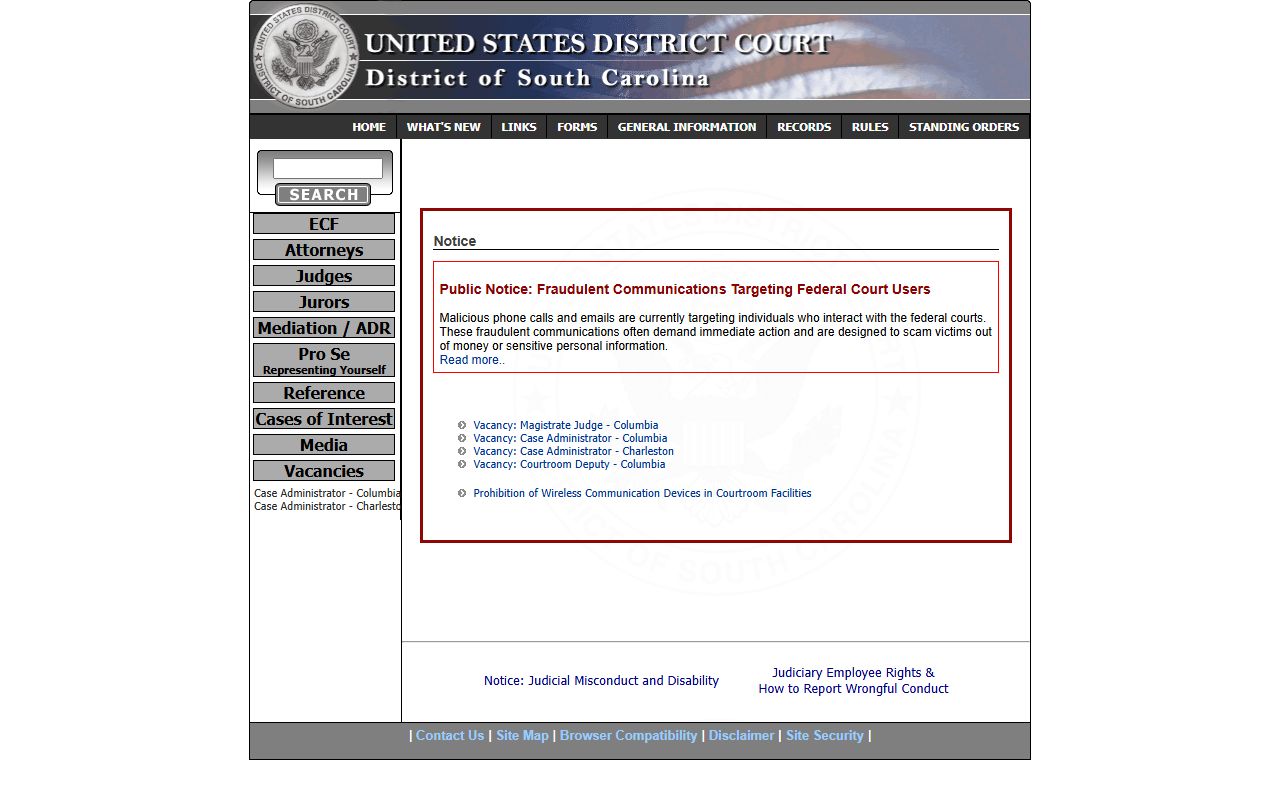 Florence County Circuit Court records U.S. District Court comparison