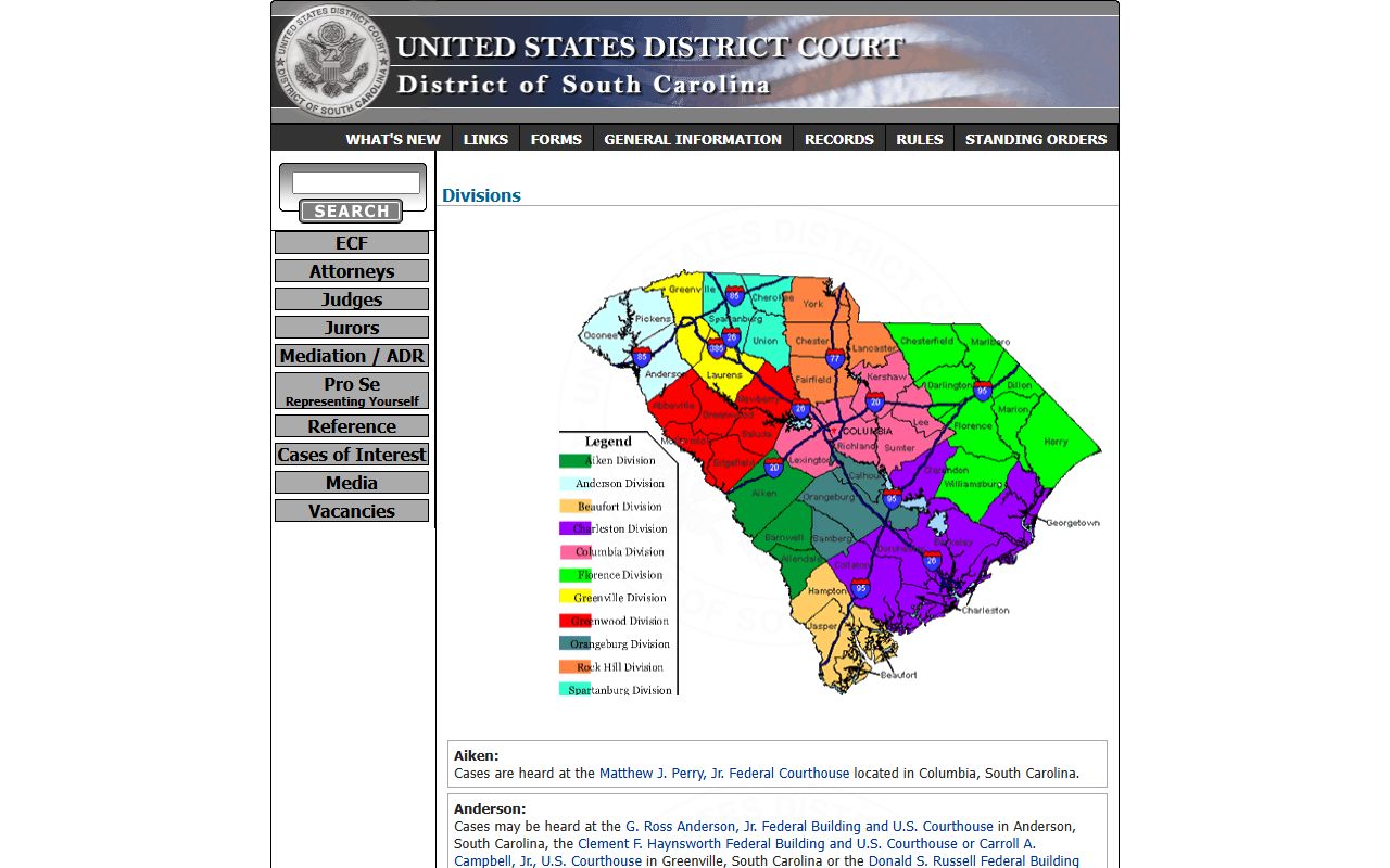 Florence County Circuit Court records federal district court divisions