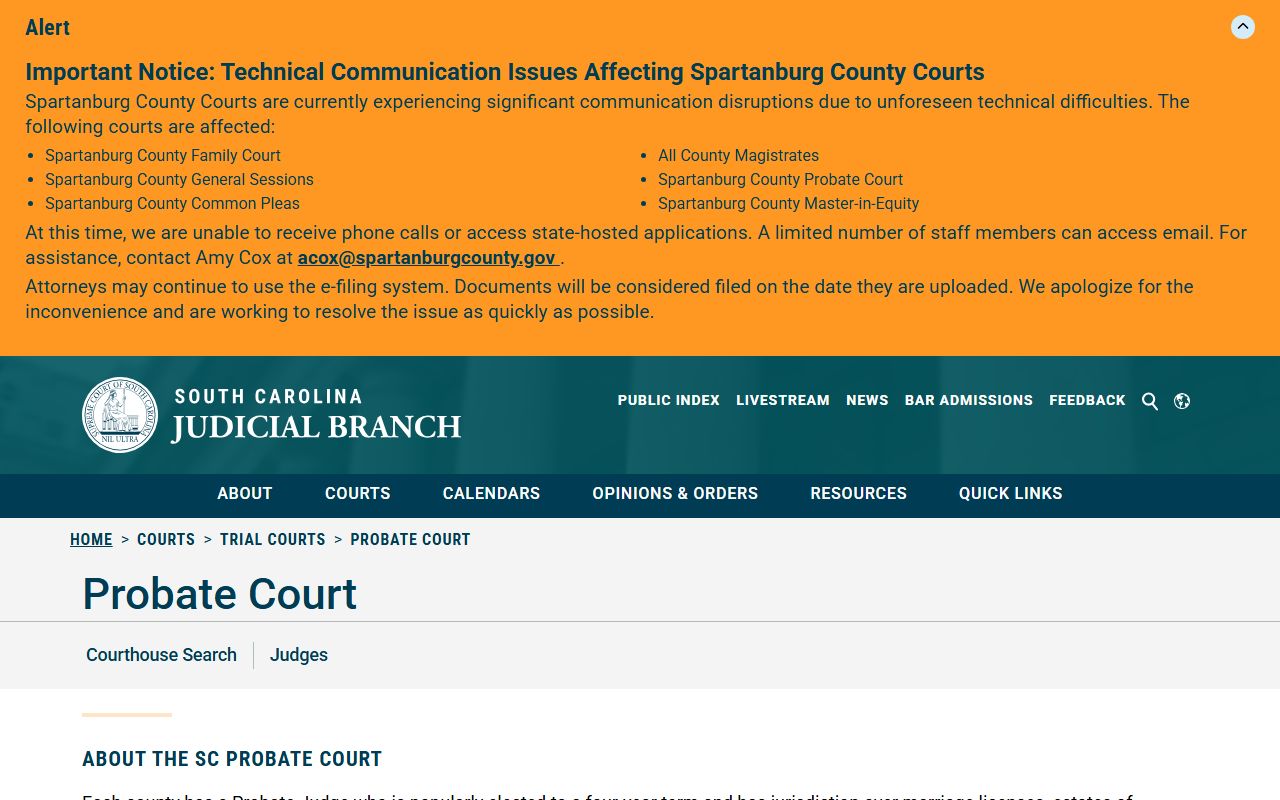 Florence County Circuit Court records Probate Court trial court structure