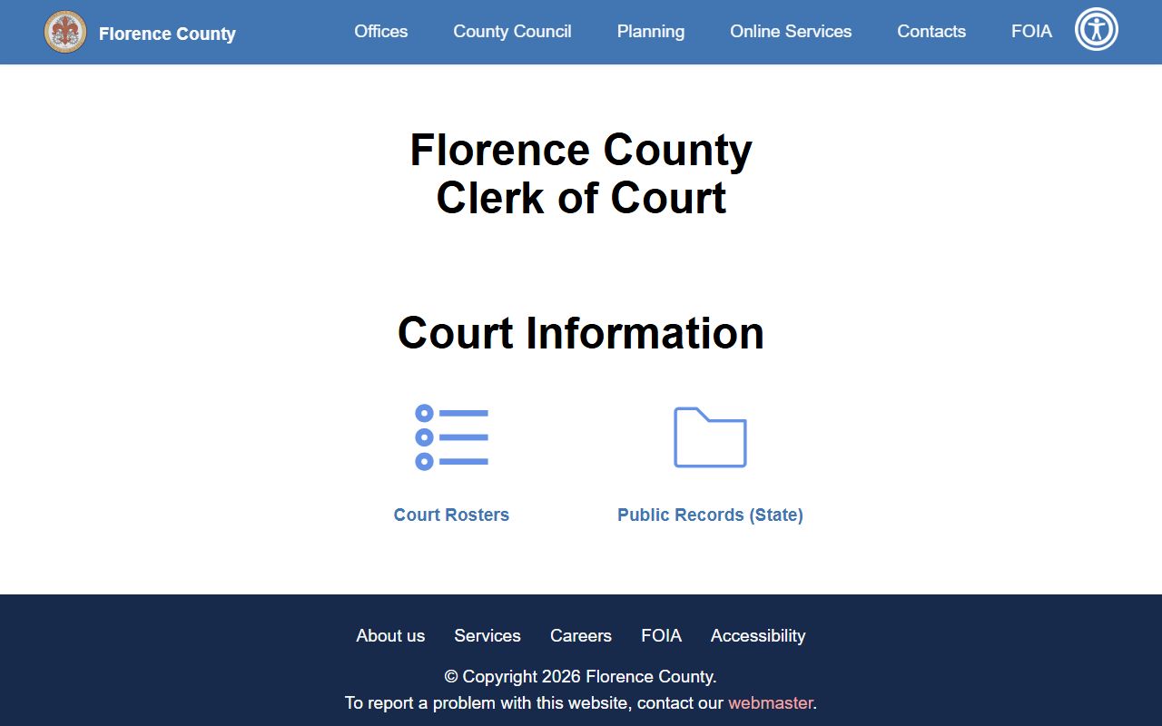 Florence County Court records Clerk of Court page