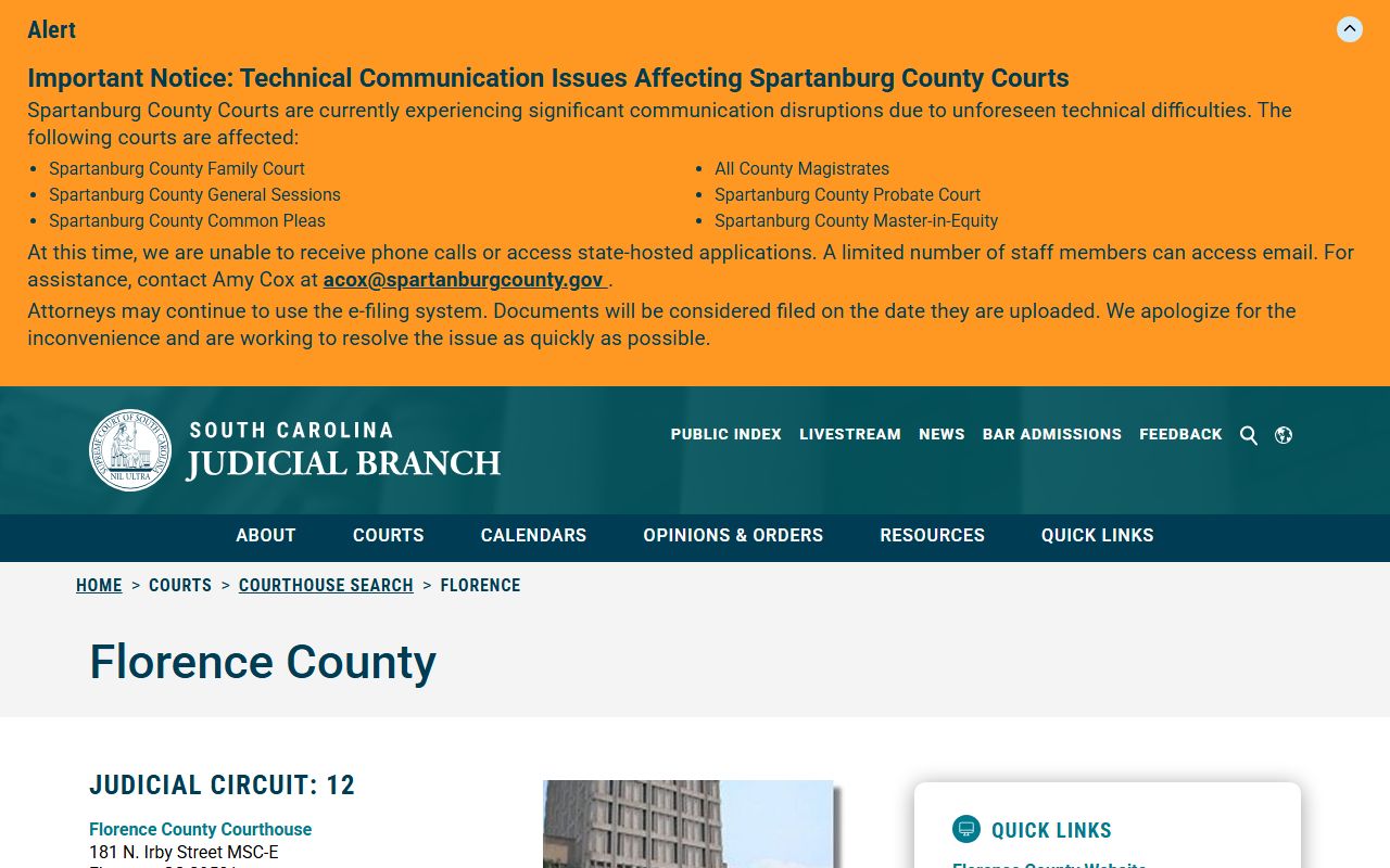 Florence County Court records courthouse listing