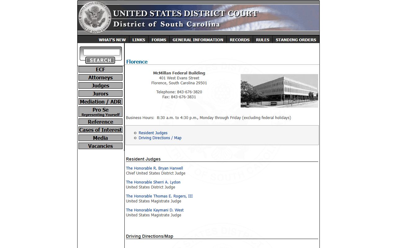 Florence County Court records federal courthouse page
