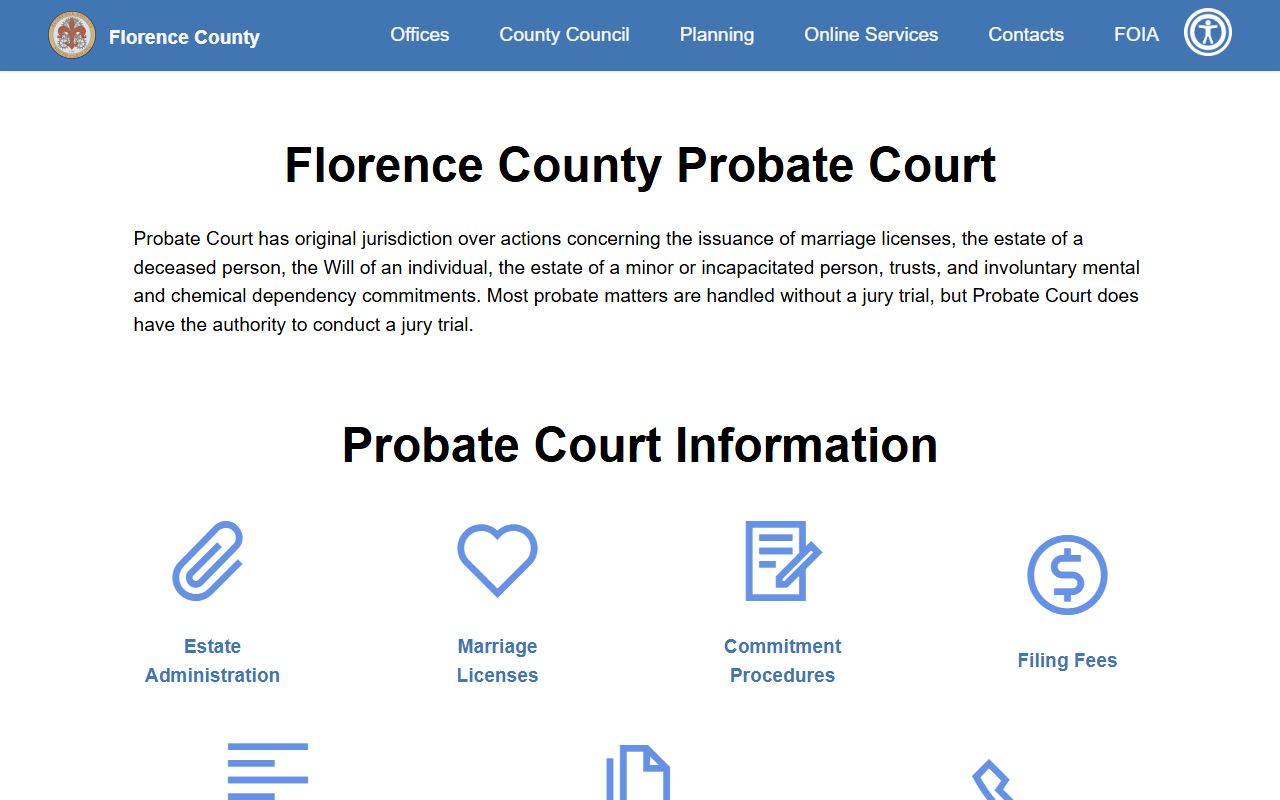 Florence County Court records Probate Court page