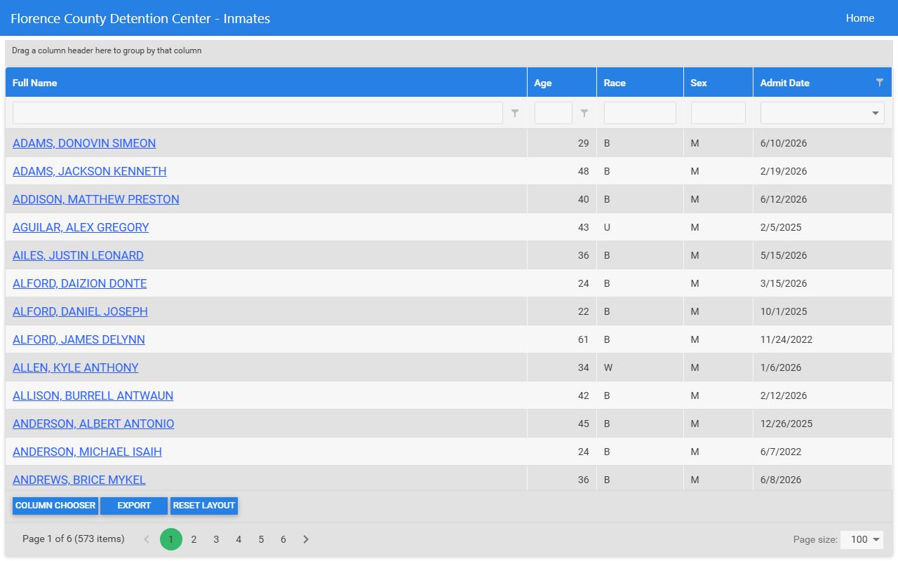Florence County inmate roster current inmate grid
