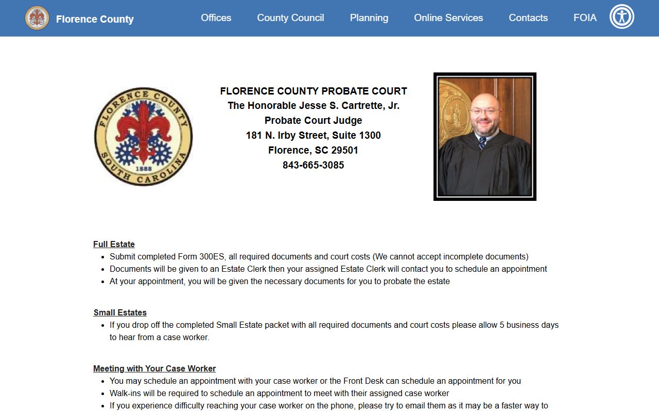 Florence County probate records estate administration page