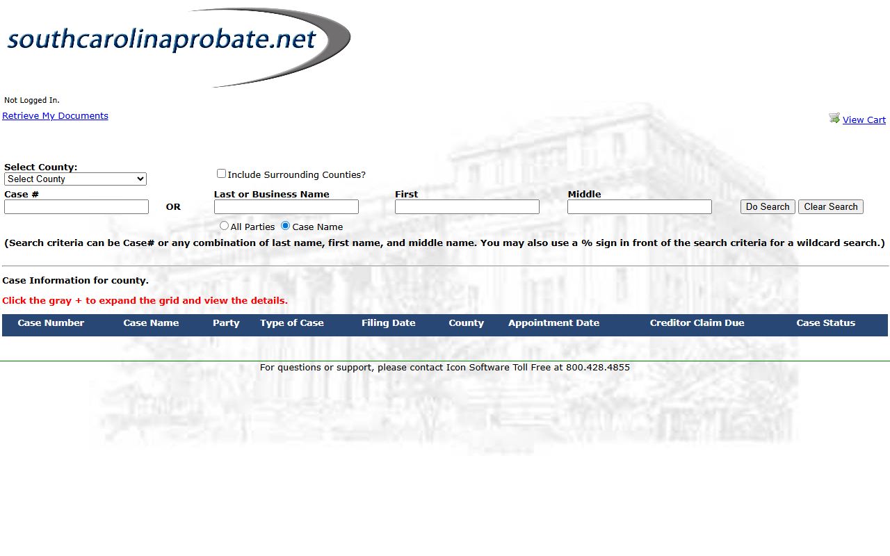 Florence County probate records South Carolina Probate Search portal