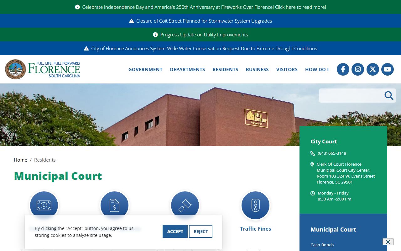 Florence County traffic court records City of Florence Municipal Court