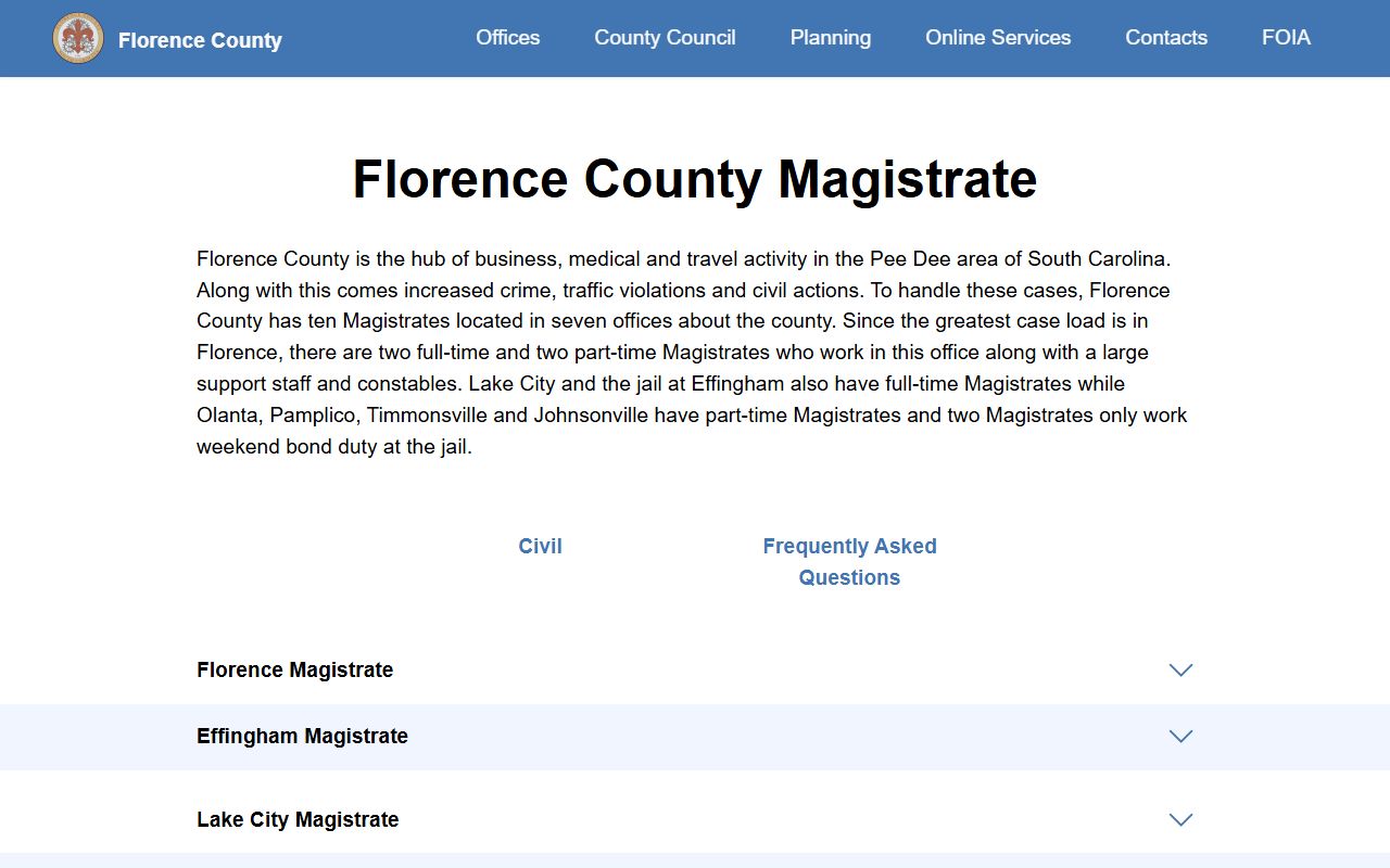 Florence County traffic court records magistrate court locations