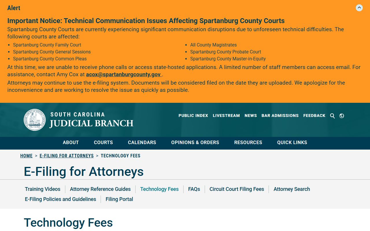 Florence County traffic court records Judicial Branch technology fees