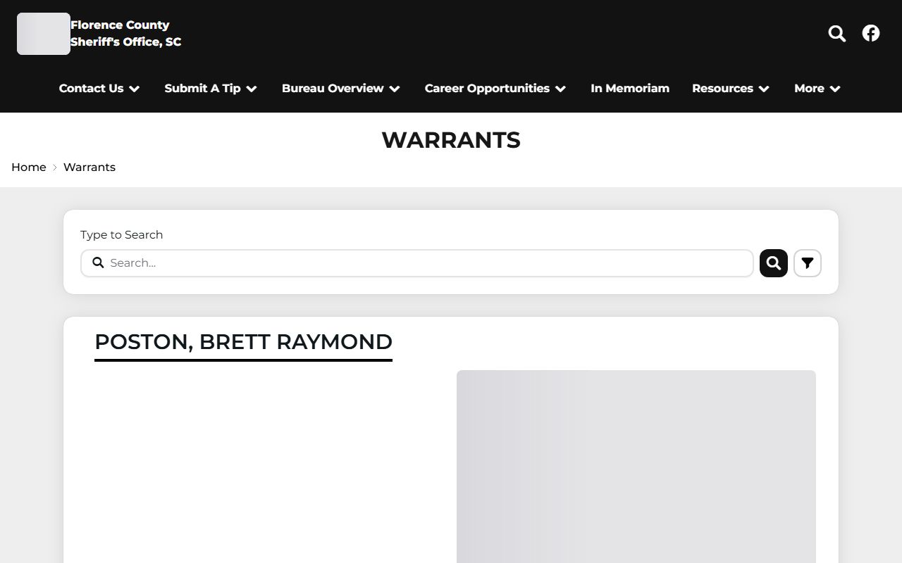 Florence County warrant search FCSO active warrant list