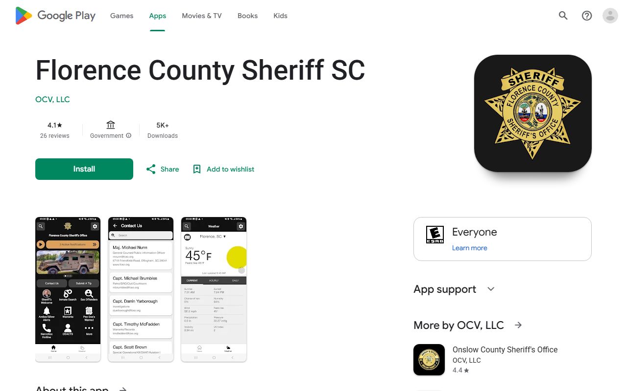 Florence County warrant search Sheriff Android app